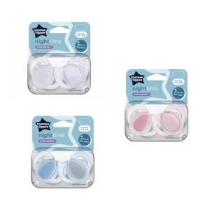 tommee soother 2pack 0-6 night time assorted