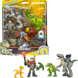 Imaginext Jurassic World Dinosaur Toys, Track & Trail Dino Pack with Owen Grady and Blue for Preschool Pretend Play, 12 Pieces/no mazon